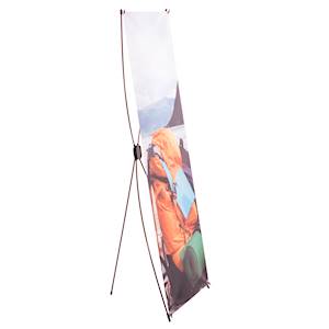 Finitions: Dimension 160cm x 60cm
Structure en x avec visuel imprimé.
Bonne visibilité des impressions, sac de rangement et de transport, visuel imprimé sur bâche M1.
Avantages: Autoportant, installation, rangement et transport facile.
Exemples d... 